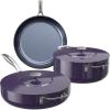 imageNuwave Essential Series 5PC Ceramic Cookware Set PFASFree G11 Duralon Blue Coating Pots and Pans Set Non Stick Diamond ScratchResistantStayCool Handle Metal LidInduction ReadyDishwasher SafeEggplant