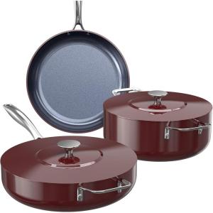 imageNuwave Essential Series 5PC Ceramic Cookware Set PFASFree G11 Duralon Blue Coating Pots and Pans Set Non Stick Diamond ScratchResistantStayCool Handle Metal LidInduction ReadyDishwasher SafeCinnamon