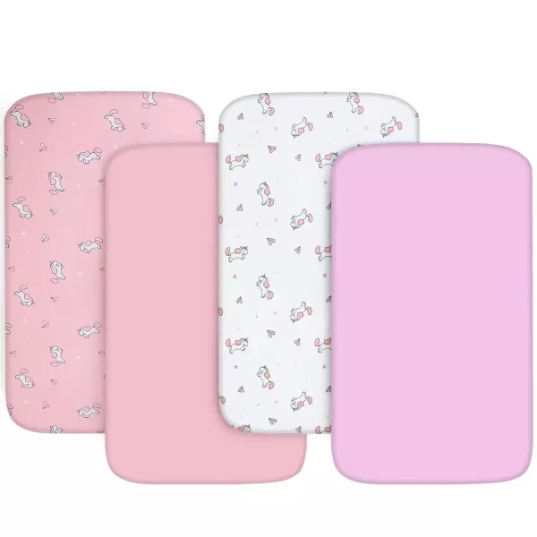 imageBassinet Sheet 4 Pack for Baby Boys or Girls Bassinet Sheets Ultra Soft Universal Fit for Most Rectangle Oval Hourglass Bassinet Mattress Bassinet Sheets GreyPink  Purple