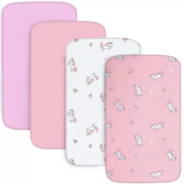 imageBassinet Sheet 4 Pack for Baby Boys or Girls Bassinet Sheets Ultra Soft Universal Fit for Most Rectangle Oval Hourglass Bassinet Mattress Bassinet Sheets GreyPink  Purple