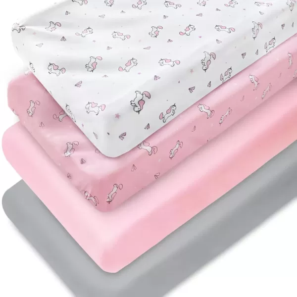 imageBassinet Sheet 4 Pack for Baby Boys or Girls Bassinet Sheets Ultra Soft Universal Fit for Most Rectangle Oval Hourglass Bassinet Mattress Bassinet Sheets GreyPink