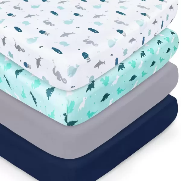 imageBassinet Sheet 4 Pack for Baby Boys or Girls Bassinet Sheets Ultra Soft Universal Fit for Most Rectangle Oval Hourglass Bassinet Mattress Bassinet Sheets GreyAqua  Navy