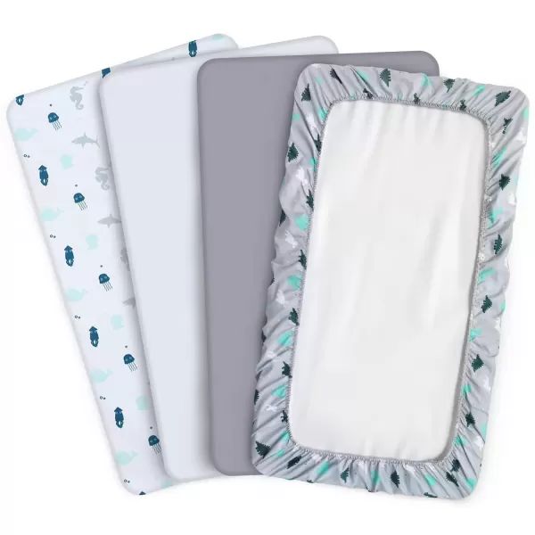 imageBassinet Sheet 4 Pack for Baby Boys or Girls Bassinet Sheets Ultra Soft Universal Fit for Most Rectangle Oval Hourglass Bassinet Mattress Bassinet Sheets GreyGrey  Wihte
