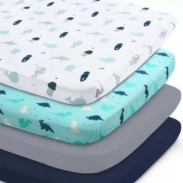 imageBassinet Sheet 4 Pack for Baby Boys or Girls Bassinet Sheets Ultra Soft Universal Fit for Most Rectangle Oval Hourglass Bassinet Mattress Bassinet Sheets GreyAqua  Navy