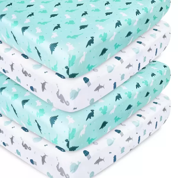 imageBassinet Sheet 4 Pack for Baby Boys or Girls Bassinet Sheets Ultra Soft Universal Fit for Most Rectangle Oval Hourglass Bassinet Mattress Bassinet Sheets GreyAqua  White