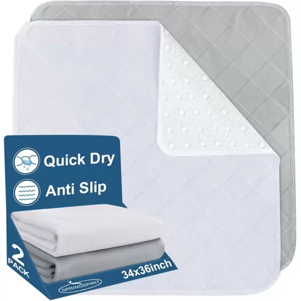 imageBed Pads Washable Waterproof2 Pack 34 x 36 Washable and Reusable Anti Slip Chuck Pads Incontinence Underpad Sheets Protector Pee Pads for Elderly Kids Toddler and Pets White and PinkWhitegrey
