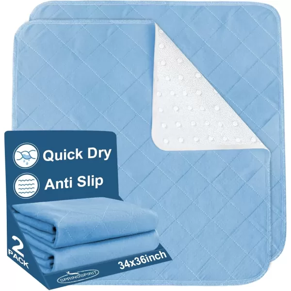 imageBed Pads Washable Waterproof2 Pack 34 x 36 Washable and Reusable Anti Slip Chuck Pads Incontinence Underpad Sheets Protector Pee Pads for Elderly Kids Toddler and Pets White and PinkBlue