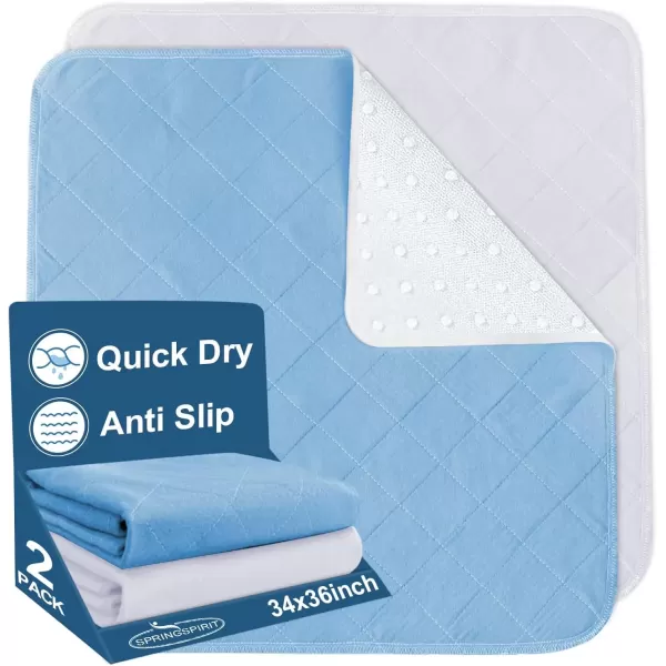 imageBed Pads Washable Waterproof2 Pack 34 x 36 Washable and Reusable Anti Slip Chuck Pads Incontinence Underpad Sheets Protector Pee Pads for Elderly Kids Toddler and Pets White and PinkWhiteblue