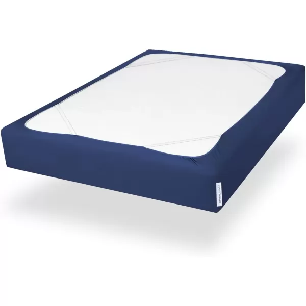 imageBox Spring Cover Full Size with Smooth and Elastic Woven Material Alternates for Bed Skirt Wrinkle ampamp Fading Resistant Washable Dustproof WhiteNavy