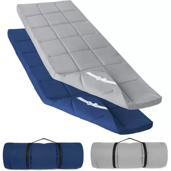 imageCot Mattress Topper Improved Thickness Quilted Cot Pads for Camping Soft Comfortable Sleeping Cot Mattress Pad Only Camping Mattress Pad 75quotx30quot for Camp CotRv BunkNarrow Twin Beds NavyGreyNavy