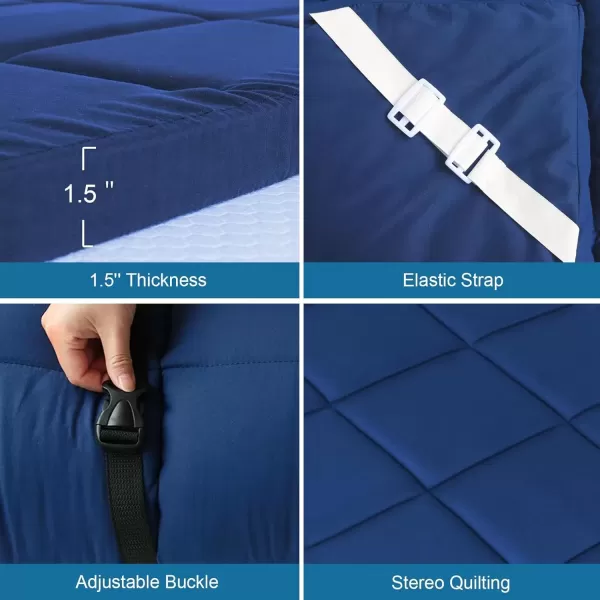 imageCot Mattress Topper Improved Thickness Quilted Cot Pads for Camping Soft Comfortable Sleeping Cot Mattress Pad Only Camping Mattress Pad 75quotx30quot for Camp CotRv BunkNarrow Twin Beds NavyNavy
