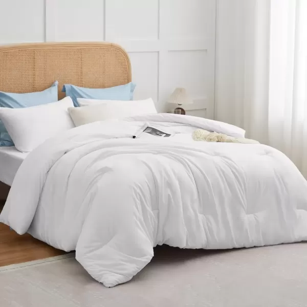 imageCozyLux Black Comforter Set Queen Size 3 Pieces Solid Breathable Quilted Style Bedding Sets Luxury Fluffy Soft Microfiber Comforter for All Season1 Comforter ampamp 2 PillowcasesWhite