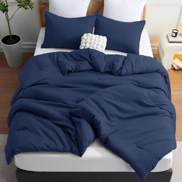 imageCozyLux Black Comforter Set Queen Size 3 Pieces Solid Breathable Quilted Style Bedding Sets Luxury Fluffy Soft Microfiber Comforter for All Season1 Comforter ampamp 2 PillowcasesNavy