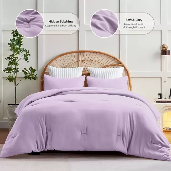 imageCozyLux Black Comforter Set Queen Size 3 Pieces Solid Breathable Quilted Style Bedding Sets Luxury Fluffy Soft Microfiber Comforter for All Season1 Comforter ampamp 2 PillowcasesLavender Purple