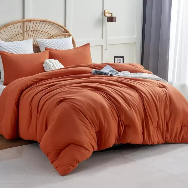 imageCozyLux Black Comforter Set Queen Size 3 Pieces Solid Breathable Quilted Style Bedding Sets Luxury Fluffy Soft Microfiber Comforter for All Season1 Comforter ampamp 2 PillowcasesTerracotta