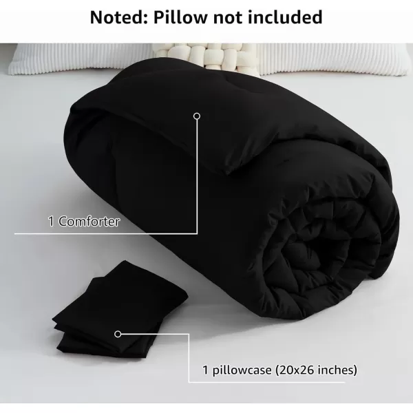imageCozyLux Black Comforter Set Queen Size 3 Pieces Solid Breathable Quilted Style Bedding Sets Luxury Fluffy Soft Microfiber Comforter for All Season1 Comforter ampamp 2 PillowcasesBlack
