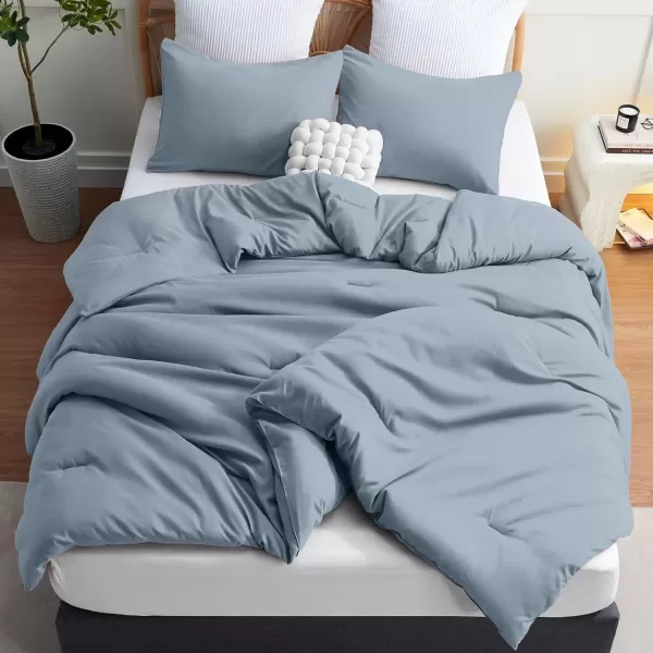 imageCozyLux Black Comforter Set Queen Size 3 Pieces Solid Breathable Quilted Style Bedding Sets Luxury Fluffy Soft Microfiber Comforter for All Season1 Comforter ampamp 2 PillowcasesGrayish Blue