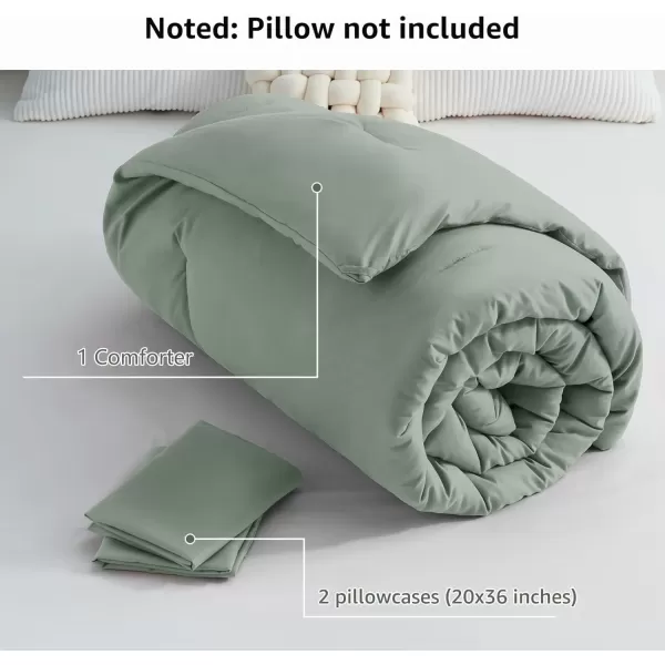 imageCozyLux Black Comforter Set Queen Size 3 Pieces Solid Breathable Quilted Style Bedding Sets Luxury Fluffy Soft Microfiber Comforter for All Season1 Comforter ampamp 2 PillowcasesSage Green