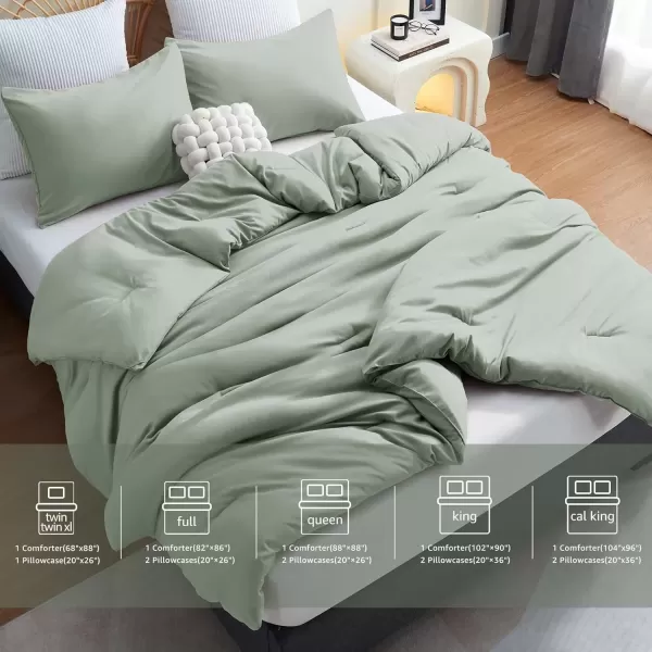 imageCozyLux Black Comforter Set Queen Size 3 Pieces Solid Breathable Quilted Style Bedding Sets Luxury Fluffy Soft Microfiber Comforter for All Season1 Comforter ampamp 2 PillowcasesSage Green