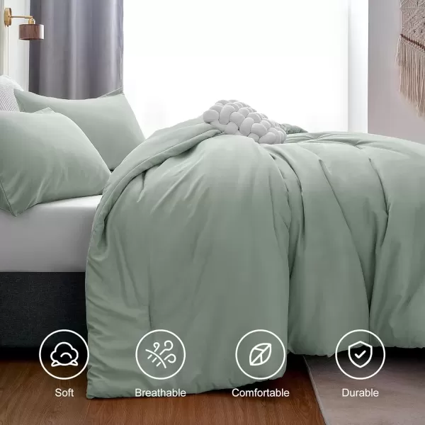 imageCozyLux Black Comforter Set Queen Size 3 Pieces Solid Breathable Quilted Style Bedding Sets Luxury Fluffy Soft Microfiber Comforter for All Season1 Comforter ampamp 2 PillowcasesSage Green