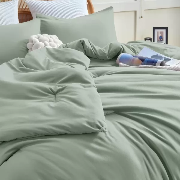 imageCozyLux Black Comforter Set Queen Size 3 Pieces Solid Breathable Quilted Style Bedding Sets Luxury Fluffy Soft Microfiber Comforter for All Season1 Comforter ampamp 2 PillowcasesSage Green