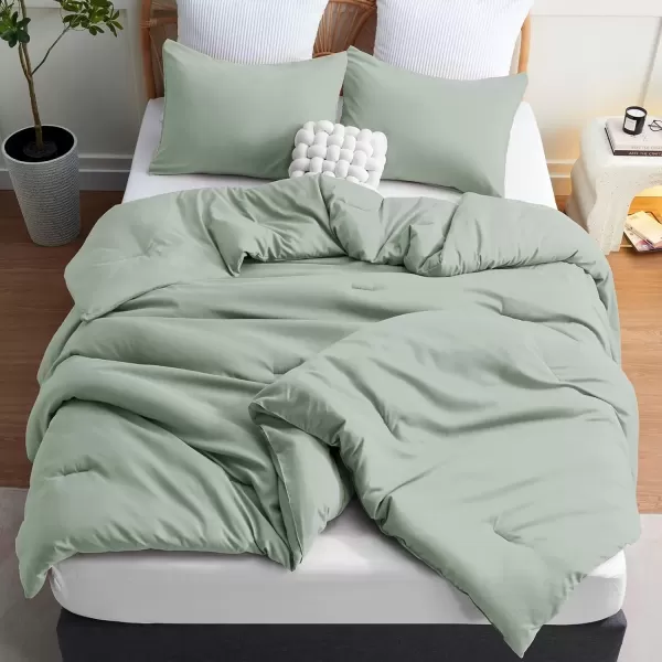 imageCozyLux Black Comforter Set Queen Size 3 Pieces Solid Breathable Quilted Style Bedding Sets Luxury Fluffy Soft Microfiber Comforter for All Season1 Comforter ampamp 2 PillowcasesSage Green