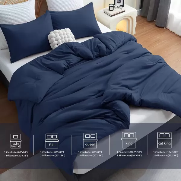 imageCozyLux Black Comforter Set Queen Size 3 Pieces Solid Breathable Quilted Style Bedding Sets Luxury Fluffy Soft Microfiber Comforter for All Season1 Comforter ampamp 2 PillowcasesNavy