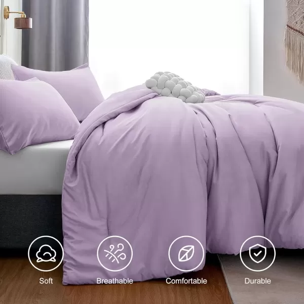 imageCozyLux Black Comforter Set Queen Size 3 Pieces Solid Breathable Quilted Style Bedding Sets Luxury Fluffy Soft Microfiber Comforter for All Season1 Comforter ampamp 2 PillowcasesLavender Purple