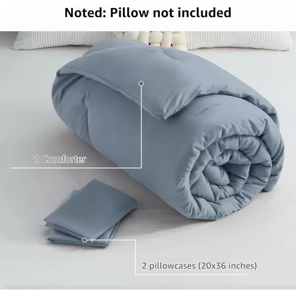imageCozyLux Black Comforter Set Queen Size 3 Pieces Solid Breathable Quilted Style Bedding Sets Luxury Fluffy Soft Microfiber Comforter for All Season1 Comforter ampamp 2 PillowcasesGrayish Blue