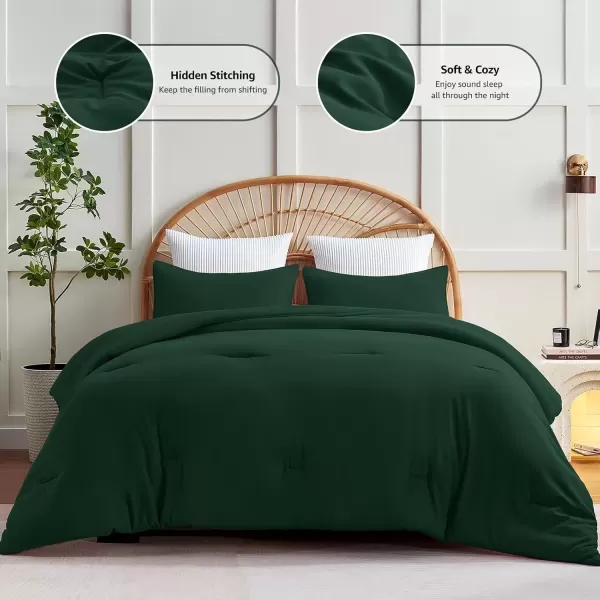 imageCozyLux Black Comforter Set Queen Size 3 Pieces Solid Breathable Quilted Style Bedding Sets Luxury Fluffy Soft Microfiber Comforter for All Season1 Comforter ampamp 2 PillowcasesEmerald Green
