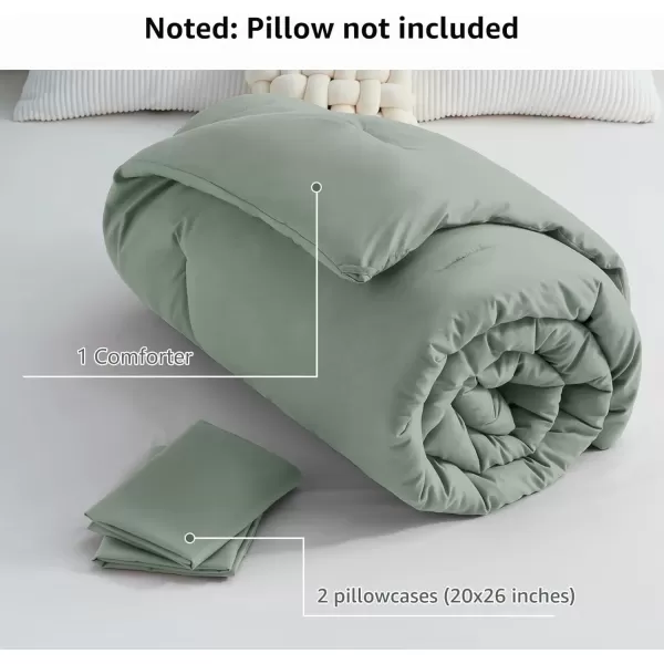 imageCozyLux Black Comforter Set Queen Size 3 Pieces Solid Breathable Quilted Style Bedding Sets Luxury Fluffy Soft Microfiber Comforter for All Season1 Comforter ampamp 2 PillowcasesSage Green