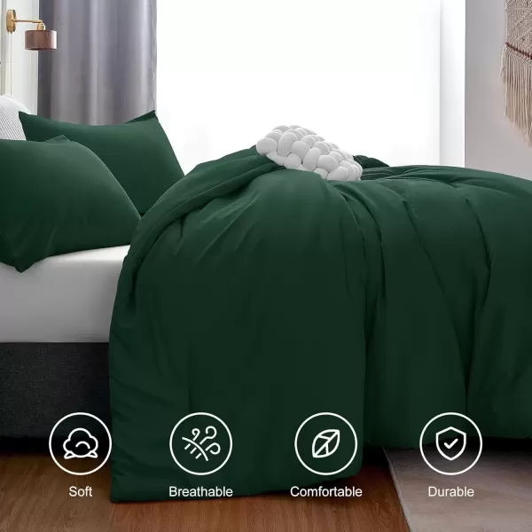 imageCozyLux Black Comforter Set Queen Size 3 Pieces Solid Breathable Quilted Style Bedding Sets Luxury Fluffy Soft Microfiber Comforter for All Season1 Comforter ampamp 2 PillowcasesEmerald Green
