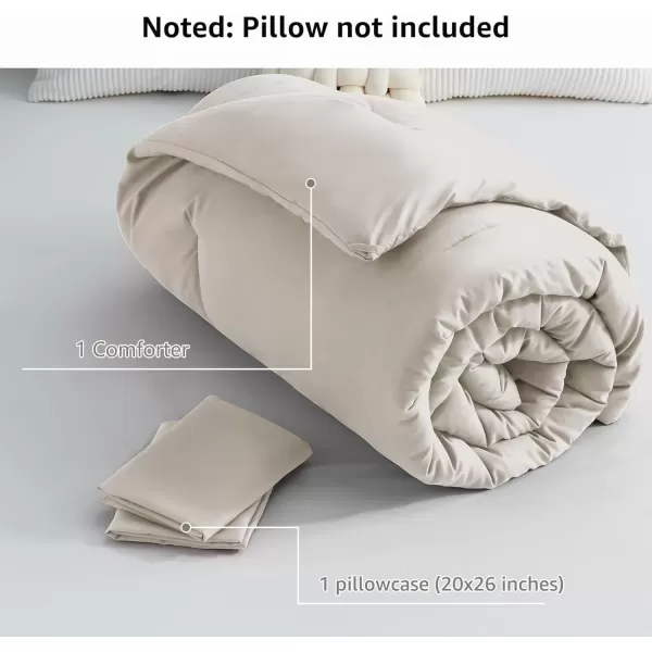imageCozyLux Black Comforter Set Queen Size 3 Pieces Solid Breathable Quilted Style Bedding Sets Luxury Fluffy Soft Microfiber Comforter for All Season1 Comforter ampamp 2 PillowcasesBeige