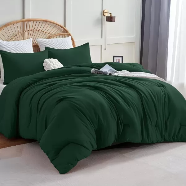 imageCozyLux Black Comforter Set Queen Size 3 Pieces Solid Breathable Quilted Style Bedding Sets Luxury Fluffy Soft Microfiber Comforter for All Season1 Comforter ampamp 2 PillowcasesEmerald Green