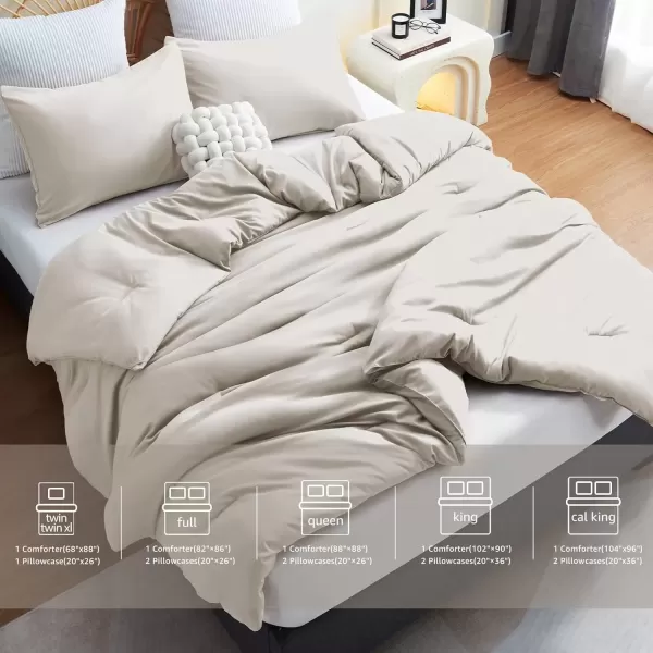 imageCozyLux Black Comforter Set Queen Size 3 Pieces Solid Breathable Quilted Style Bedding Sets Luxury Fluffy Soft Microfiber Comforter for All Season1 Comforter ampamp 2 PillowcasesBeige