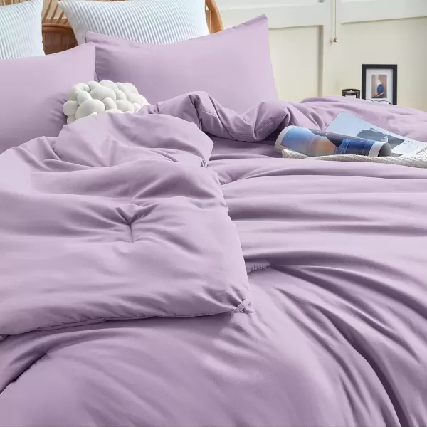 imageCozyLux Black Comforter Set Queen Size 3 Pieces Solid Breathable Quilted Style Bedding Sets Luxury Fluffy Soft Microfiber Comforter for All Season1 Comforter ampamp 2 PillowcasesLavender Purple