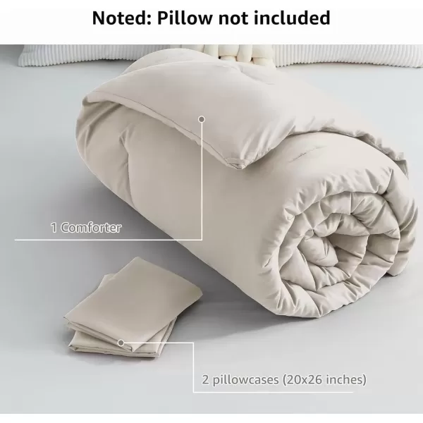 imageCozyLux Black Comforter Set Queen Size 3 Pieces Solid Breathable Quilted Style Bedding Sets Luxury Fluffy Soft Microfiber Comforter for All Season1 Comforter ampamp 2 PillowcasesBeige