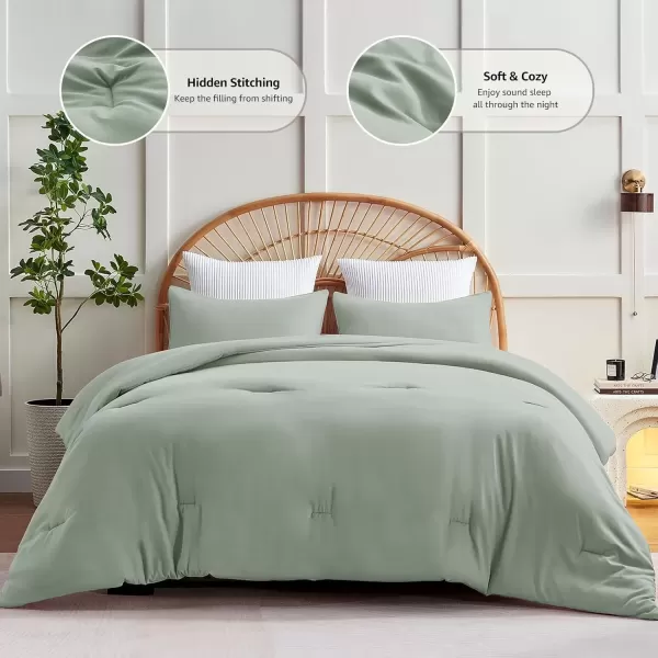 imageCozyLux Black Comforter Set Queen Size 3 Pieces Solid Breathable Quilted Style Bedding Sets Luxury Fluffy Soft Microfiber Comforter for All Season1 Comforter ampamp 2 PillowcasesSage Green