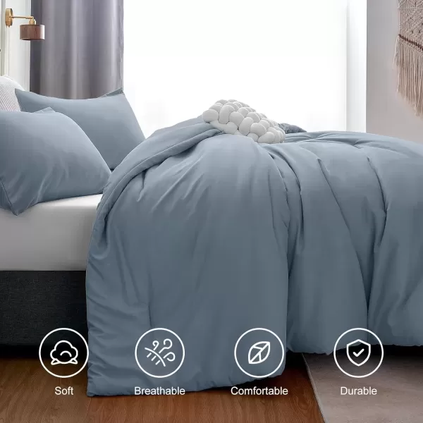 imageCozyLux Black Comforter Set Queen Size 3 Pieces Solid Breathable Quilted Style Bedding Sets Luxury Fluffy Soft Microfiber Comforter for All Season1 Comforter ampamp 2 PillowcasesGrayish Blue
