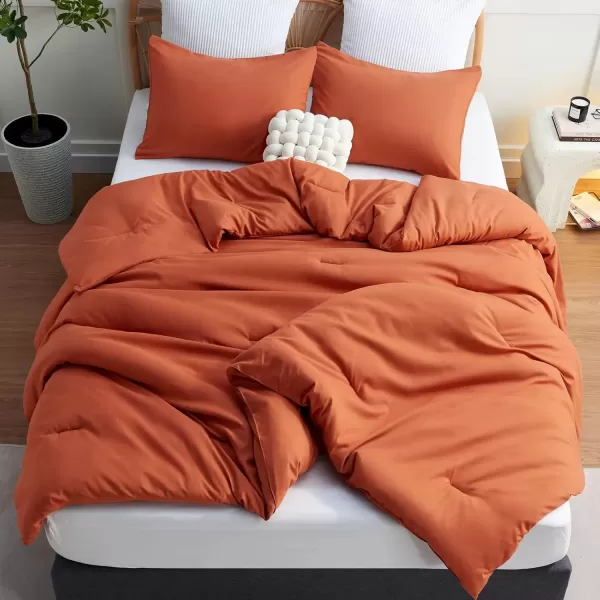 imageCozyLux Black Comforter Set Queen Size 3 Pieces Solid Breathable Quilted Style Bedding Sets Luxury Fluffy Soft Microfiber Comforter for All Season1 Comforter ampamp 2 PillowcasesTerracotta