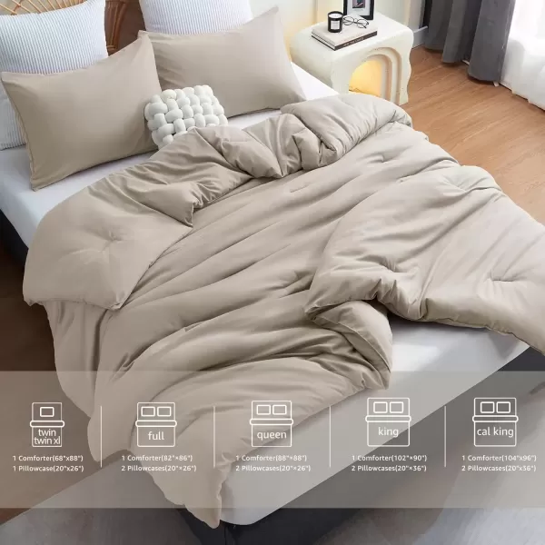 imageCozyLux Black Comforter Set Queen Size 3 Pieces Solid Breathable Quilted Style Bedding Sets Luxury Fluffy Soft Microfiber Comforter for All Season1 Comforter ampamp 2 PillowcasesOatmeal