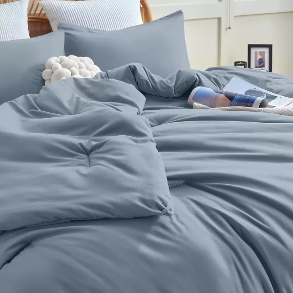 imageCozyLux Black Comforter Set Queen Size 3 Pieces Solid Breathable Quilted Style Bedding Sets Luxury Fluffy Soft Microfiber Comforter for All Season1 Comforter ampamp 2 PillowcasesGrayish Blue