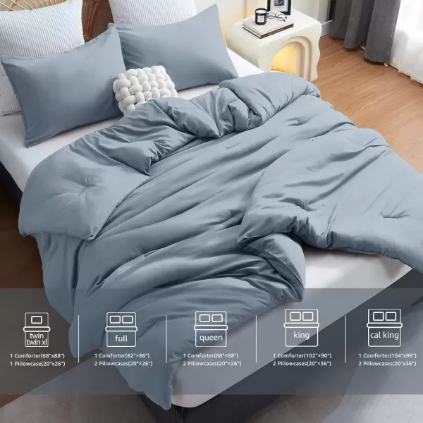 imageCozyLux Black Comforter Set Queen Size 3 Pieces Solid Breathable Quilted Style Bedding Sets Luxury Fluffy Soft Microfiber Comforter for All Season1 Comforter ampamp 2 PillowcasesGrayish Blue