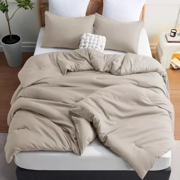 imageCozyLux Black Comforter Set Queen Size 3 Pieces Solid Breathable Quilted Style Bedding Sets Luxury Fluffy Soft Microfiber Comforter for All Season1 Comforter ampamp 2 PillowcasesOatmeal
