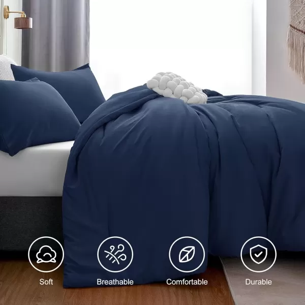 imageCozyLux Black Comforter Set Queen Size 3 Pieces Solid Breathable Quilted Style Bedding Sets Luxury Fluffy Soft Microfiber Comforter for All Season1 Comforter ampamp 2 PillowcasesNavy