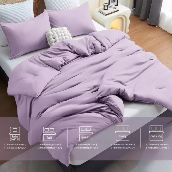 imageCozyLux Black Comforter Set Queen Size 3 Pieces Solid Breathable Quilted Style Bedding Sets Luxury Fluffy Soft Microfiber Comforter for All Season1 Comforter ampamp 2 PillowcasesLavender Purple