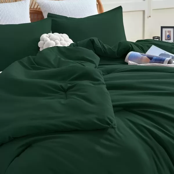 imageCozyLux Black Comforter Set Queen Size 3 Pieces Solid Breathable Quilted Style Bedding Sets Luxury Fluffy Soft Microfiber Comforter for All Season1 Comforter ampamp 2 PillowcasesEmerald Green