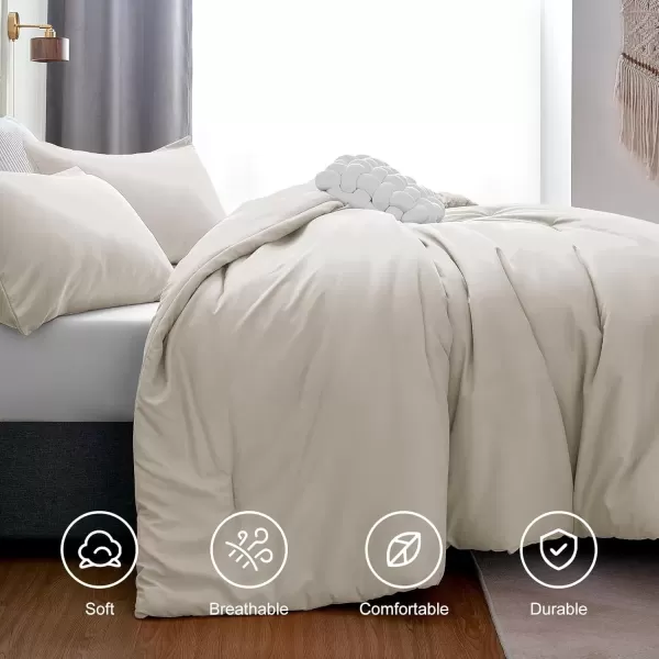 imageCozyLux Black Comforter Set Queen Size 3 Pieces Solid Breathable Quilted Style Bedding Sets Luxury Fluffy Soft Microfiber Comforter for All Season1 Comforter ampamp 2 PillowcasesBeige