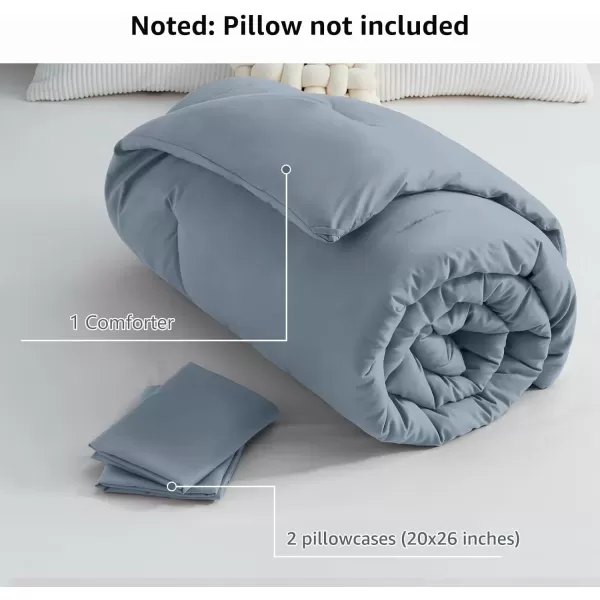 imageCozyLux Black Comforter Set Queen Size 3 Pieces Solid Breathable Quilted Style Bedding Sets Luxury Fluffy Soft Microfiber Comforter for All Season1 Comforter ampamp 2 PillowcasesGrayish Blue
