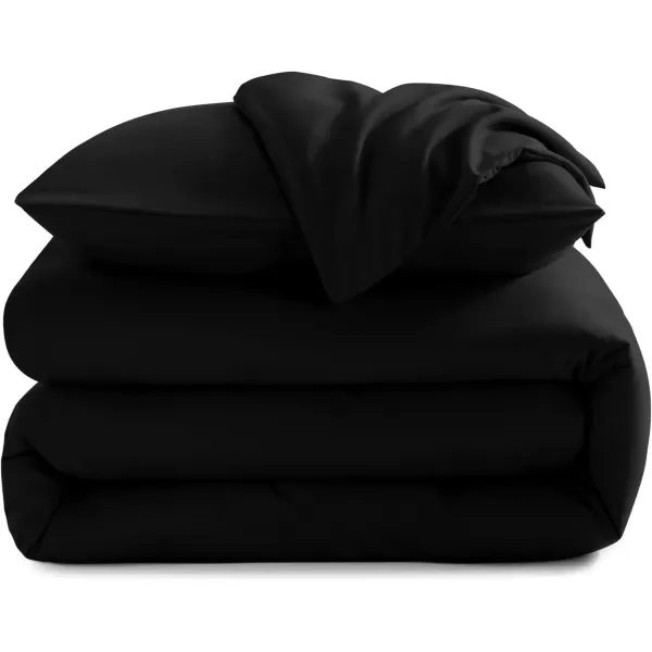 imageCozyLux Black Comforter Set Queen Size 3 Pieces Solid Breathable Quilted Style Bedding Sets Luxury Fluffy Soft Microfiber Comforter for All Season1 Comforter ampamp 2 PillowcasesBlack